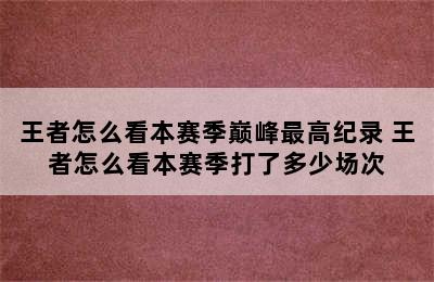 王者怎么看本赛季巅峰最高纪录 王者怎么看本赛季打了多少场次